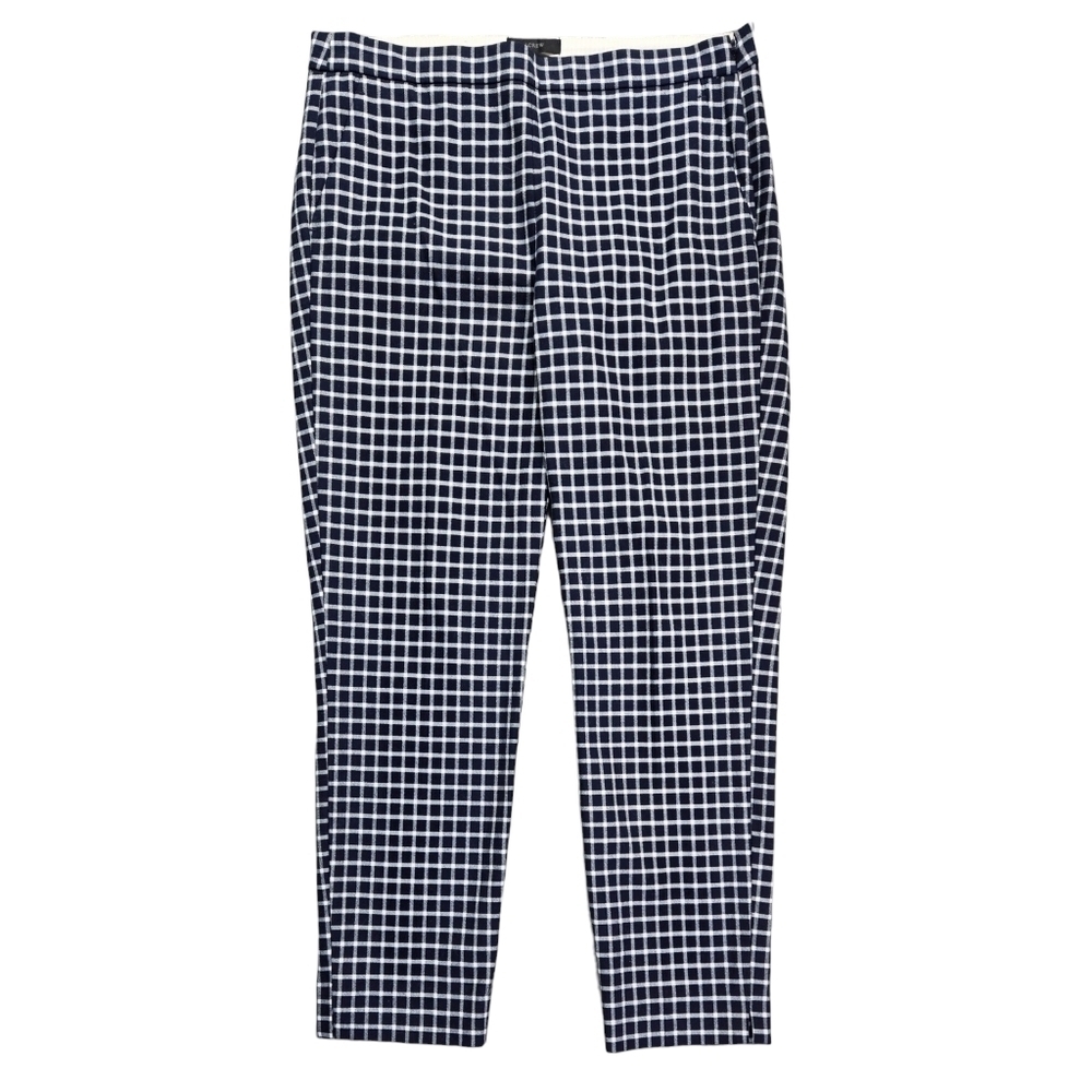 J. Crew Martie Pants Navy Blue White Windowpane Plaid Cropped Preppy G0893